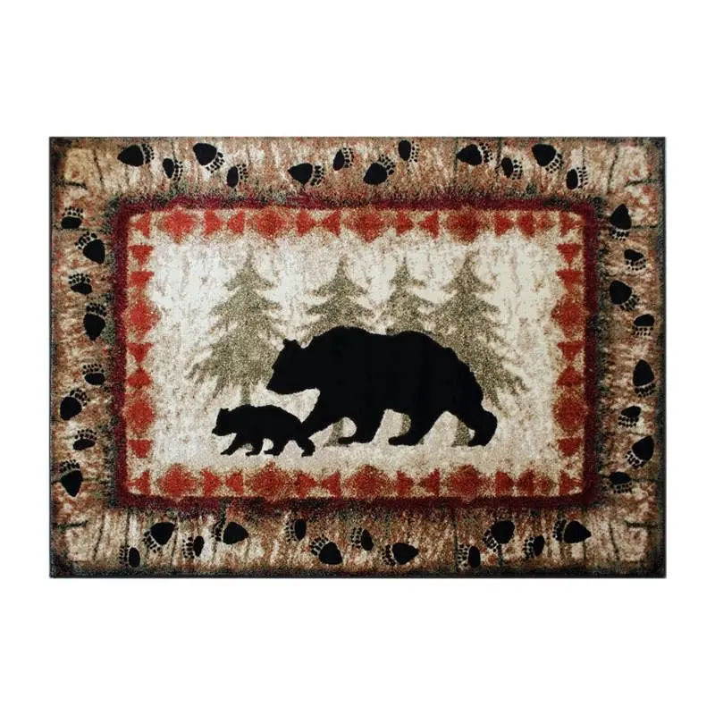 Flash Furniture Ursus Gatherion 5' x 7' Rustic Lodge Wandering Black Bear and Cub Area Rug Jute Backing, KP-RGB3...