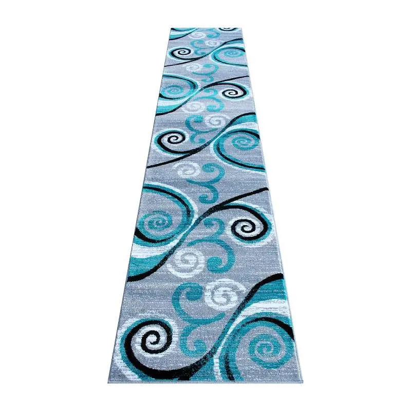 Flash Furniture Valli Gatherion 2' x 11' Turquoise Abstract Area Rug - Olefin Rug Jute Backing - Hallway, Bedroo...