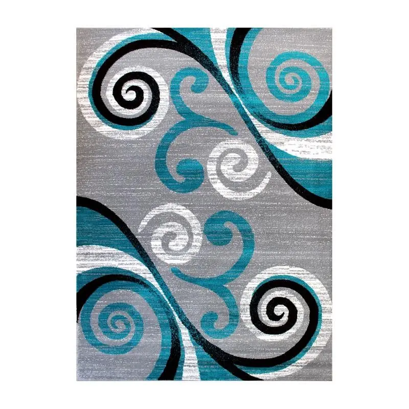 Flash Furniture Valli Gatherion 8' x 10' Turquoise Abstract Area Rug - Olefin Rug Jute Backing - Hallway, Bedroo...