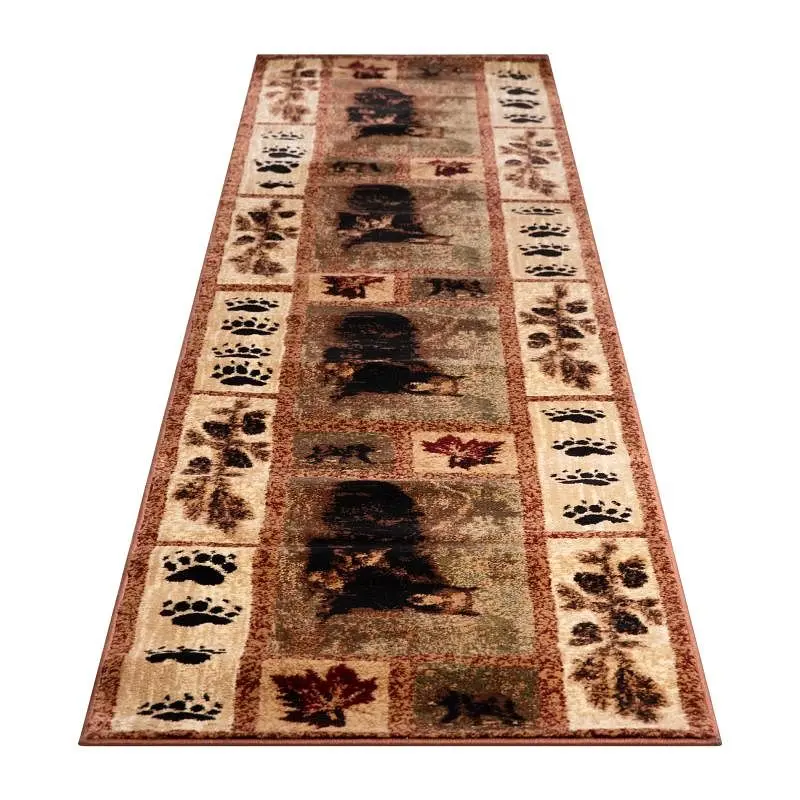 Flash Furniture Vassa Gatherion 2' x 11' Mother Bear & Cubs Nature Themed Olefin Area Rug Jute Backing Livin...