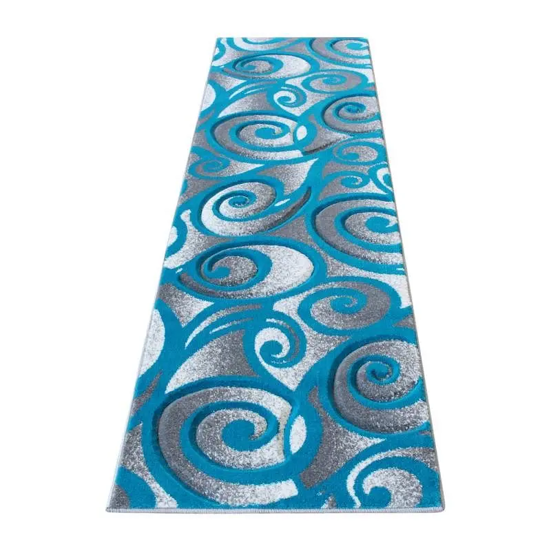 Flash Furniture Willow Gatherion Modern High-Low Pile Swirled 2' x 7' Turquoise Area Rug - Olefin Accent Rug - B...