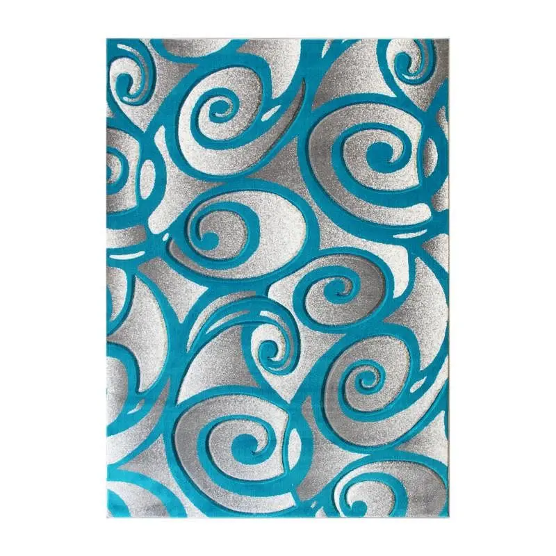 Flash Furniture Willow Gatherion Modern High-Low Pile Swirled 8' x 10' Turquoise Area Rug - Olefin Accent Rug - ...