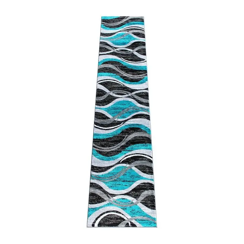 Flash Furniture Wisp Gatherion 2' x 11' Turquoise Rippled Olefin Area Rug Jute Backing Entryway, Living Room, Be...