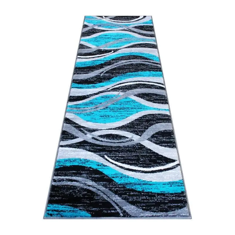 Flash Furniture Wisp Gatherion 2' x 7' Turquoise Rippled Olefin Area Rug Jute Backing Entryway, Living Room, Bed...