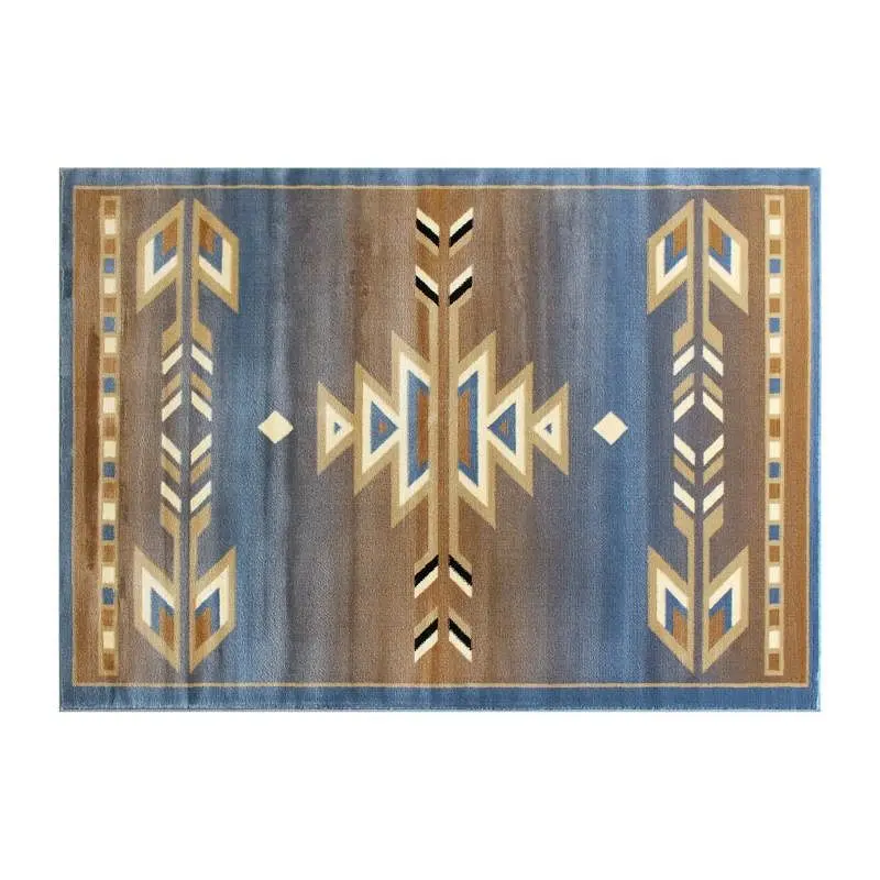 Flash Genuine Furniture Lodi Gatherion Southwestern 4' x 5' Blue Area Rug - Olefin Rug Jute Backing Hallway, Bed...