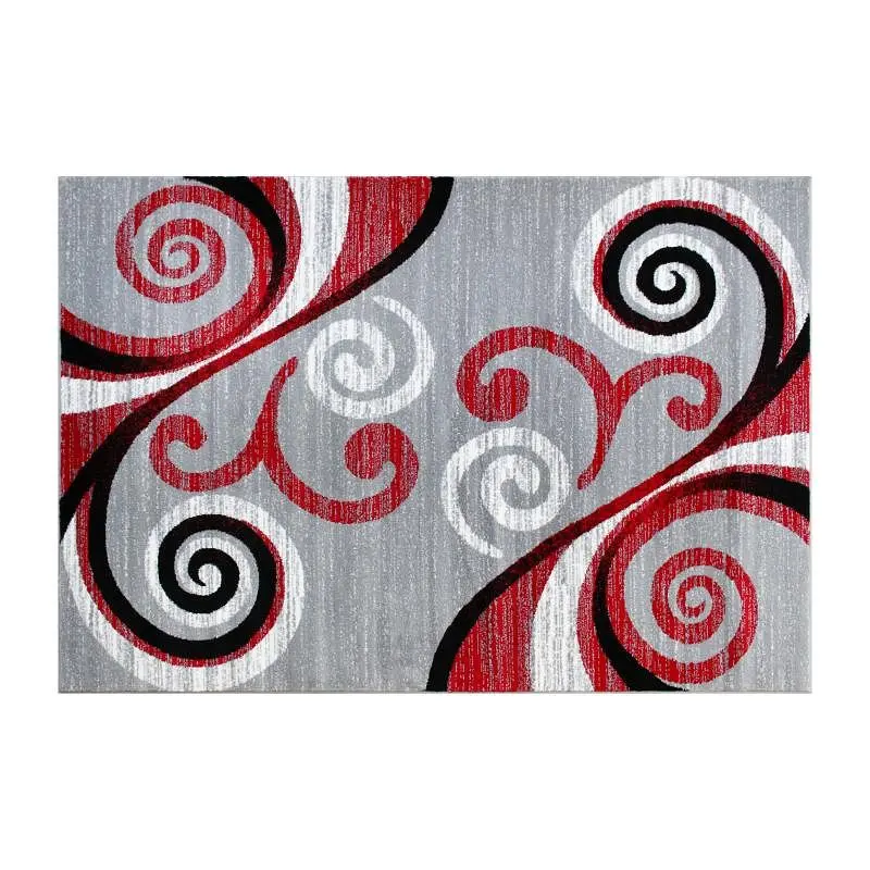 Flash Grip Furniture Valli Gatherion 5' x 7' Red Abstract Area Rug - Olefin Rug Jute Backing - Hallway, Bedroom,...