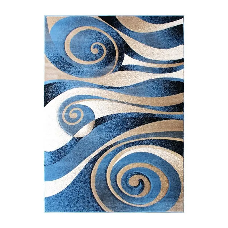 Flash Grooved Furniture Coterie Gatherion 8' x 11' Modern Circular Patterned Indoor Area Rug - Azure & Beige...