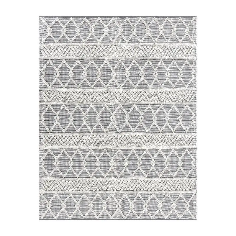 Flash High-Quality Furniture Deanna Indoor Geometric 8'x10' Area Rug - Hand Woven Slate Gray Area Rug Ivory Diam...