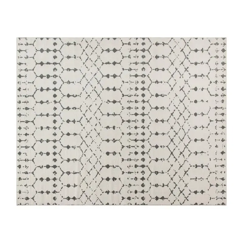 Flash Industrial Furniture Beth Geometric Bohemian Low Pile Rug - 8' x 10' - Ivory/Gunmetal Polyester, RC-CR19-1...