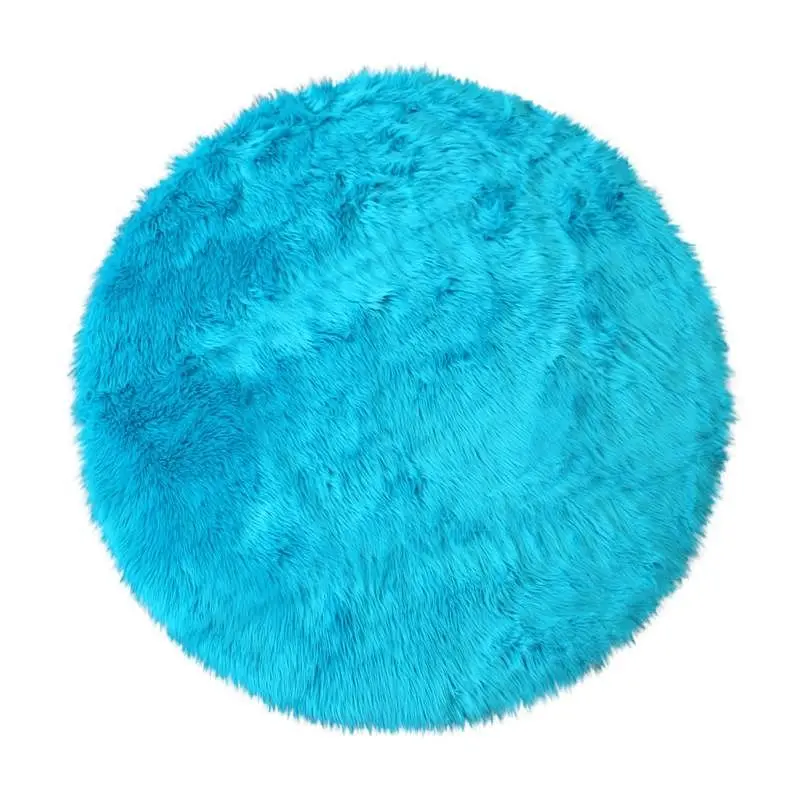 Flash Jumbo Furniture Chalet Gatherion 5' x 5' Round Turquoise Faux Fur Area Rug Polyester Backing Living Room, ...