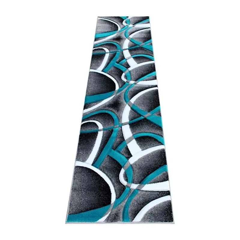 Flash Knurled Furniture Atlan Gatherion 2' x 7' Turquoise Abstract Area Rug - Olefin Rug Jute Backing - Entryway...