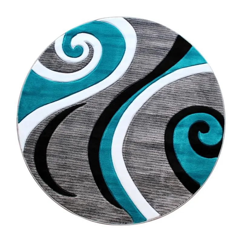 Flash Long-Lasting Furniture Athos Gatherion 8' x 8' Turquoise Abstract Area Rug - Olefin Rug Jute Backing - Hal...