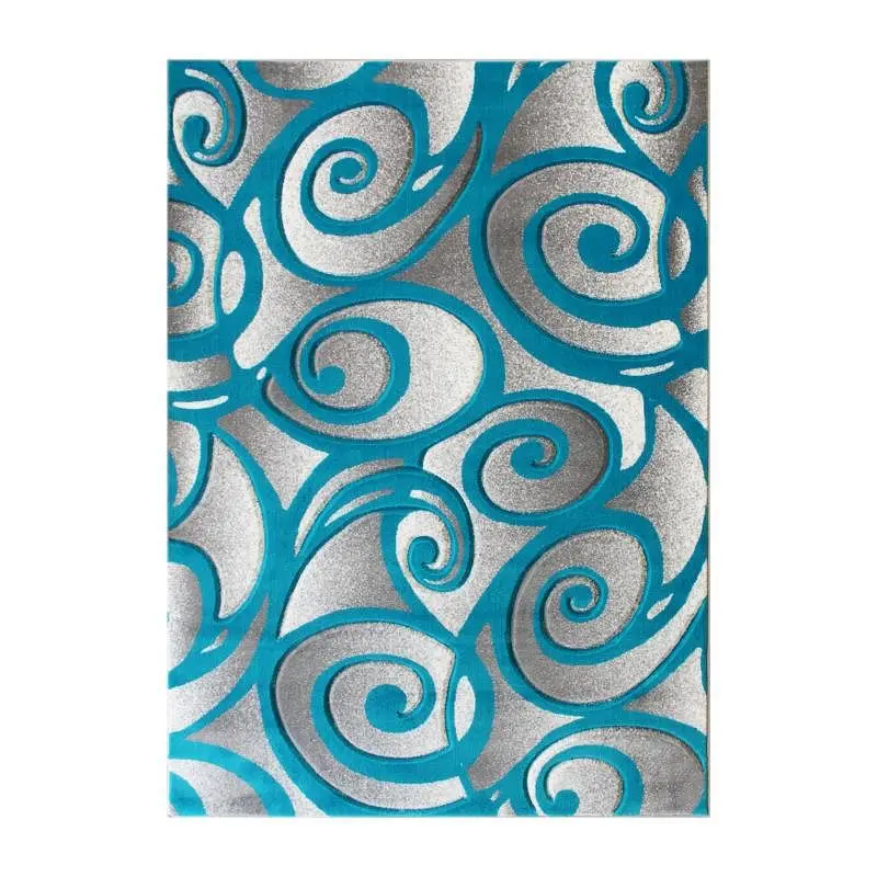 Flash Low-VOC Furniture Willow Gatherion Modern High-Low Pile Swirled 5' x 7' Turquoise Area Rug - Olefin Accent...