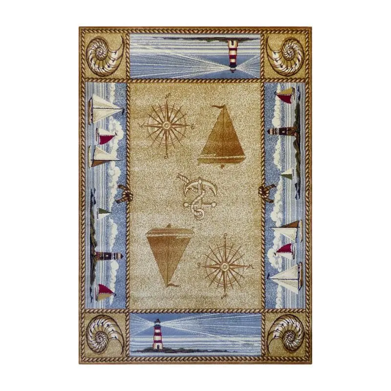 Flash No-Tool Furniture Sovalye Gatherion Beige Nautical Themed 5' x 7' Area Rug Jute Backing Living Room, Bedro...