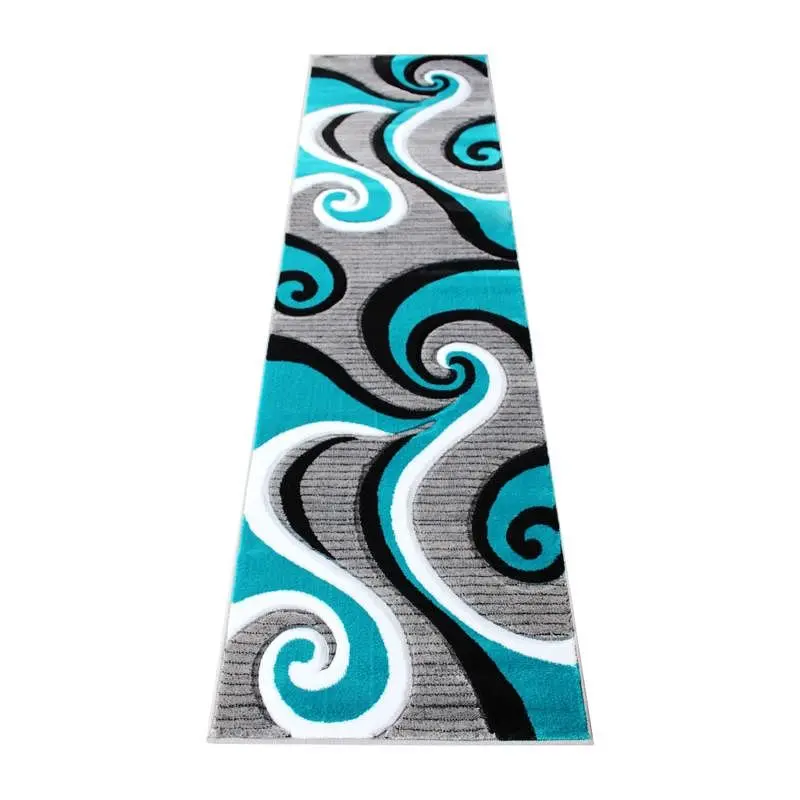 Flash Optimized Furniture Athos Gatherion 2' x 7' Turquoise Abstract Area Rug - Olefin Rug Jute Backing - Hallwa...