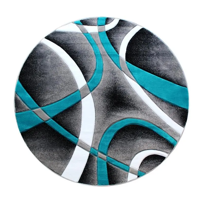 Flash Performance Furniture Atlan Gatherion 5' x 5' Turquoise Round Abstract Area Rug - Olefin Rug Jute Backing ...