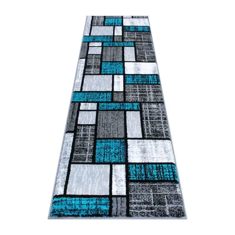 Flash Premium Furniture Raven Gatherion 2' x 7' Turquoise Color Bricked Olefin Area Rug Jute Backing Entryway, L...