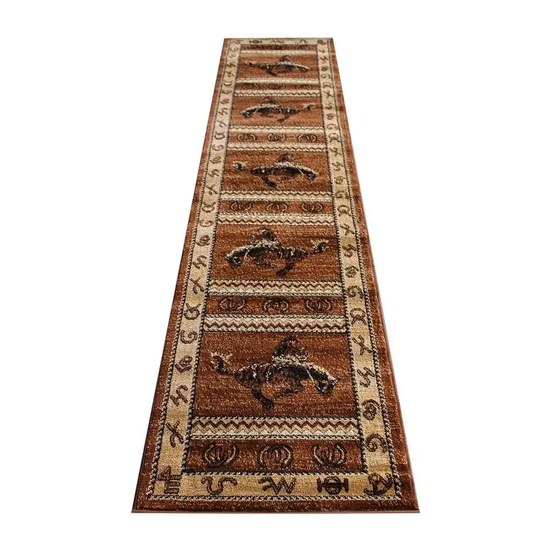 Flash Professional Furniture Hoytt Gatherion Brown 2' x 11' Bucking Bronco Cowboy Area Rug Jute Backing Indoor U...