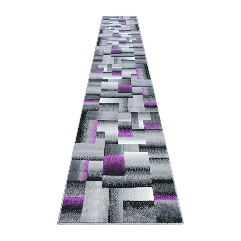 Flash Professional-Grade Furniture Elio Gatherion 3' x 16' Purple Color Blocked Area Rug - Olefin Rug Jute Backi...