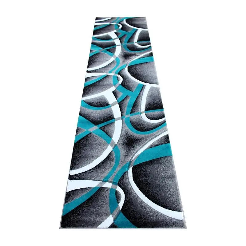 Flash Quick Furniture Atlan Gatherion 3' x 10' Turquoise Abstract Area Rug - Olefin Rug Jute Backing - Entryway,...