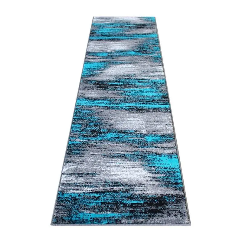 Flash Reflective Furniture Rylan Gatherion 2' x 7' Turquoise Abstract Area Rug-Olefin Rug Jute Backing Hallway, ...