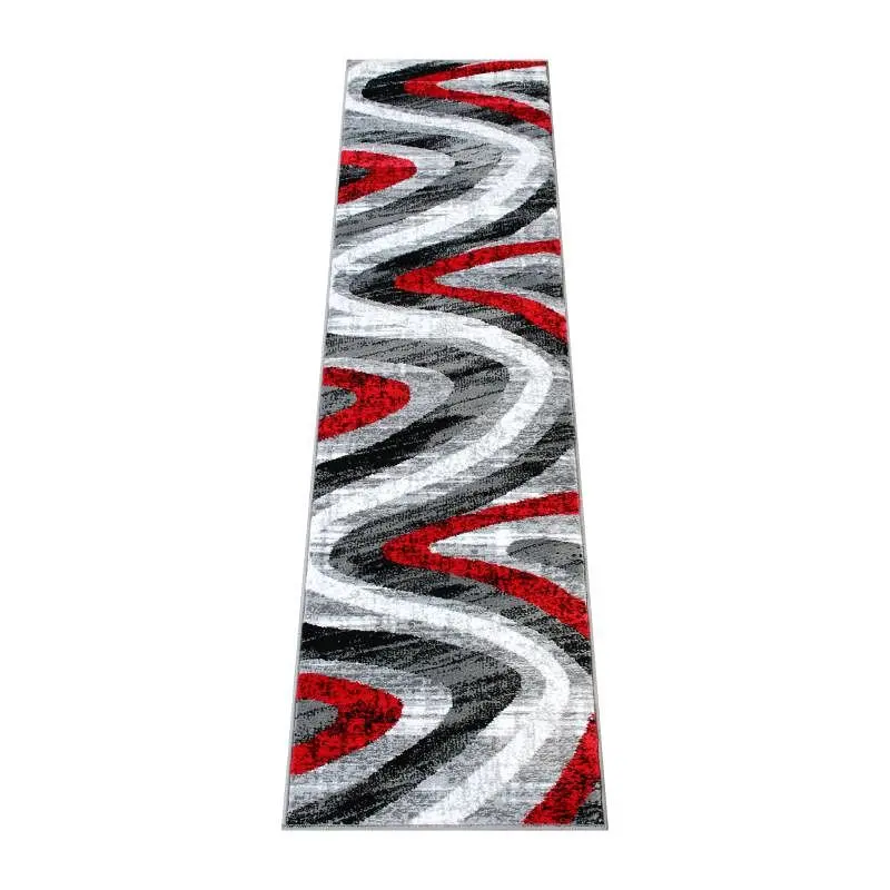 Flash Reliable Furniture Altum Gatherion 2' x 7' Fire Red Wave Patterned Olefin Area Rug Jute Backing Entryway, ...