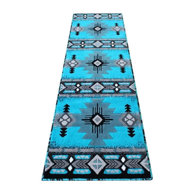 Flash Ribbed Furniture Mohave Gatherion 2' x 7' Turquoise Traditional Southwestern Style Area Rug - Olefin Fiber...