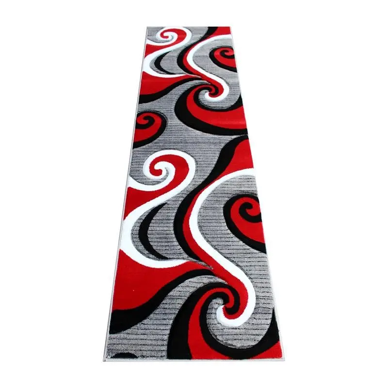 Flash Simple Furniture Athos Gatherion 2' x 7' Red Abstract Area Rug - Olefin Rug Jute Backing - Hallway, Entryw...