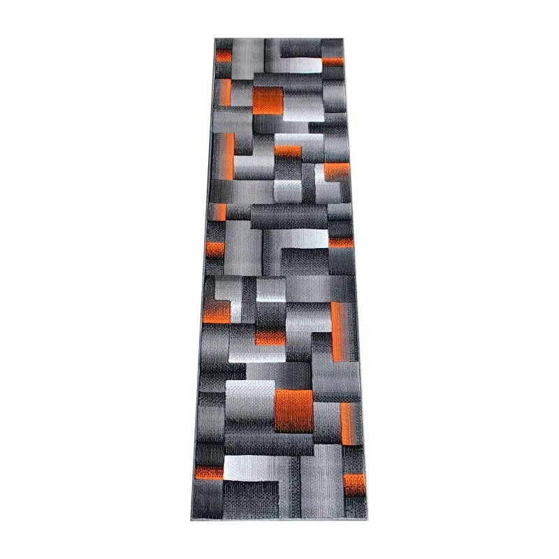 Flash Solid Furniture Elio Gatherion 2' x 7' Safety Orange Color Blocked Area Rug - Olefin Rug Jute Backing - Li...