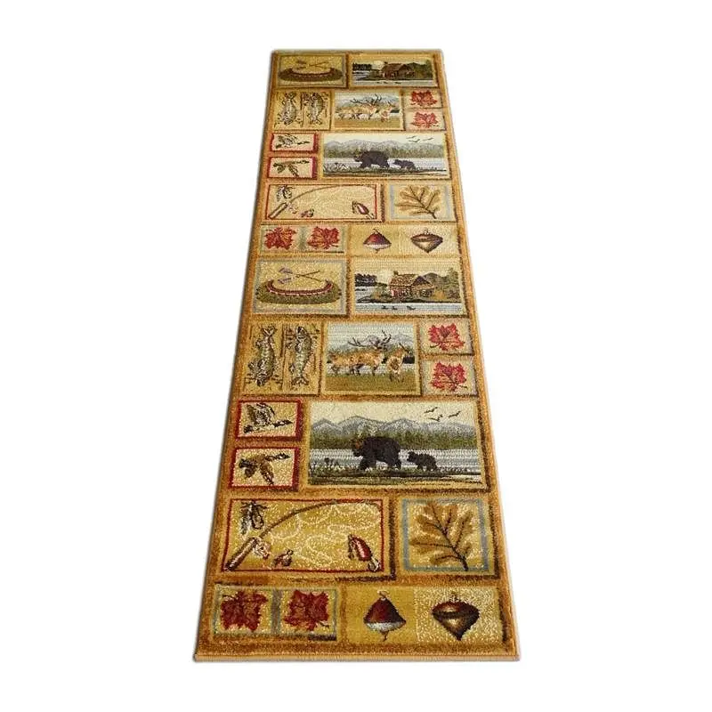 Flash Stylish Furniture Gaylord Gatherion Beige 2' x 7' Bear and Moose Wilderness Area Rug Jute Backing Indoor U...