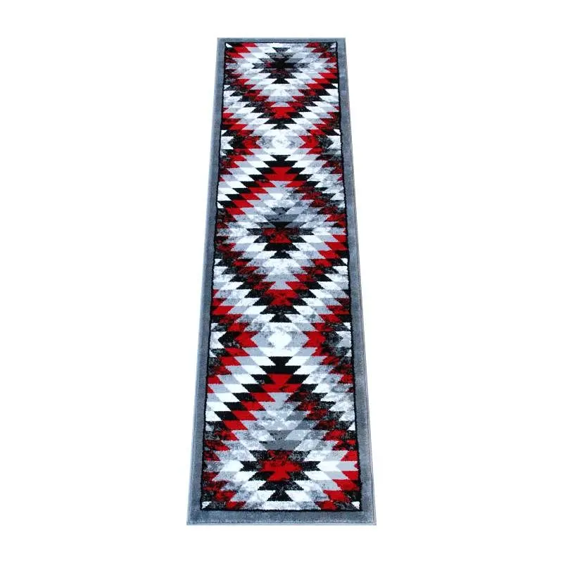 Flash Superior Furniture Teagan Gatherion Southwestern 2' x 7' Red Area Rug - Olefin Rug Jute Backing - Entryway...