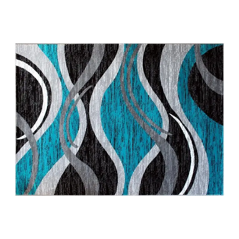 Flash Tool-Free Furniture Wisp Gatherion 5' x 7' Turquoise Rippled Olefin Area Rug Jute Backing Entryway, Living...
