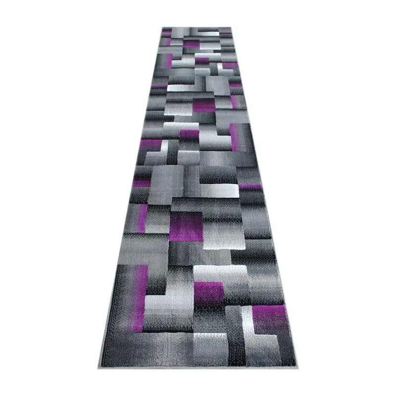 Flash Top-Quality Furniture Elio Gatherion 2' x 10' Orchid Color Blocked Area Rug - Olefin Rug Jute Backing - Li...
