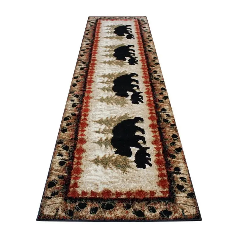 Flash Top-Quality Furniture Ursus Gatherion 3' x 10' Rustic Lodge Wandering Black Bear and Cub Area Rug Jute Bac...