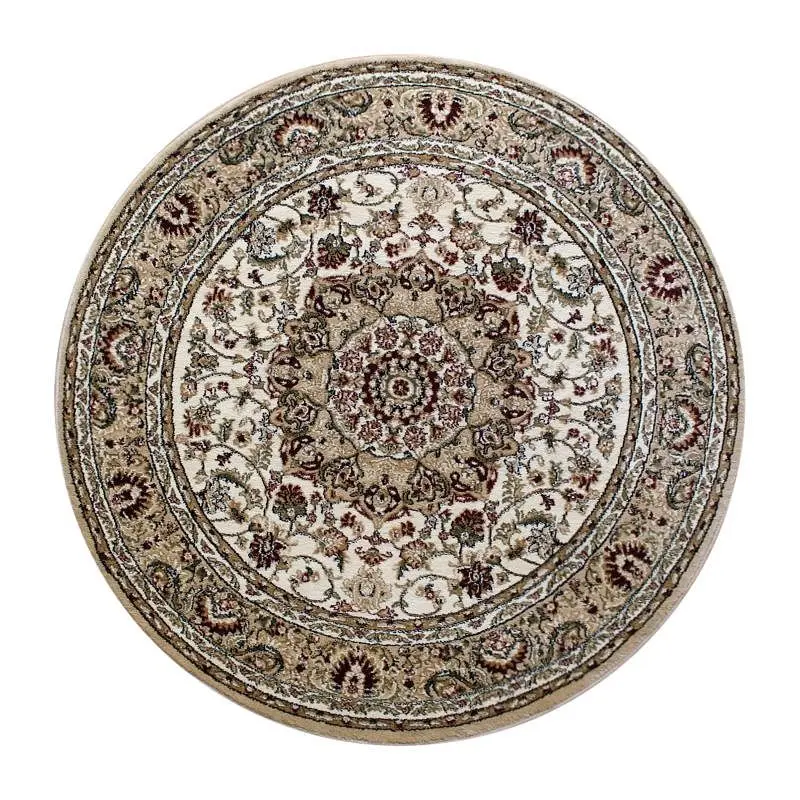 Flash Tough Furniture Mersin Gatherion Persian Style 7x7 Ivory Round Area Rug-Olefin Rug Jute Backing-Hallway, Bedroom, Li...