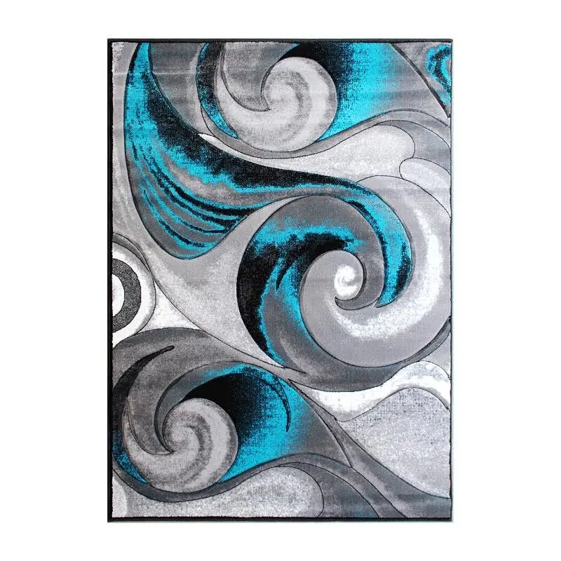Flash Tough Furniture Tellus Gatherion 8' x 10' Olefin Turquoise Ocean Waves Pattern Area Rug Jute Backing Livin...
