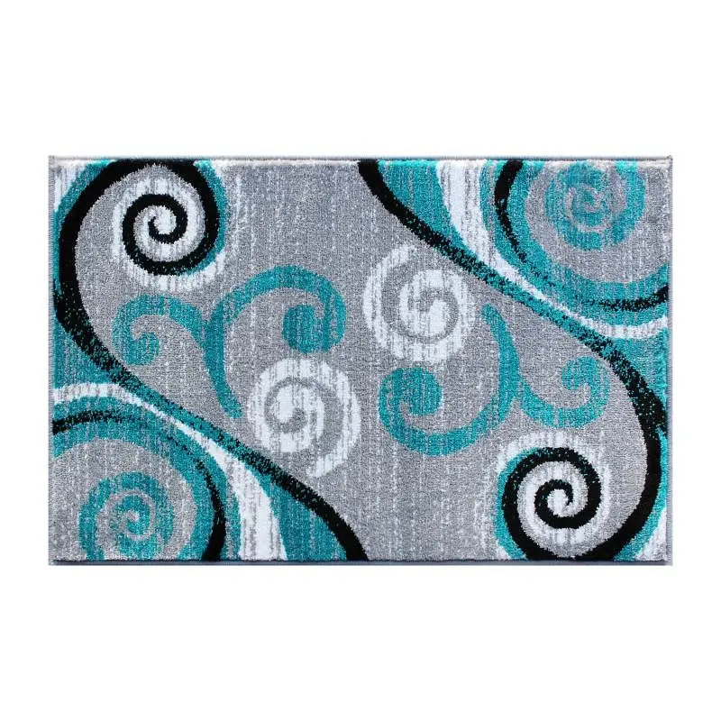 Flash Tough Furniture Valli Gatherion 2' x 3' Turquoise Abstract Area Rug - Olefin Rug Jute Backing - Hallway, B...
