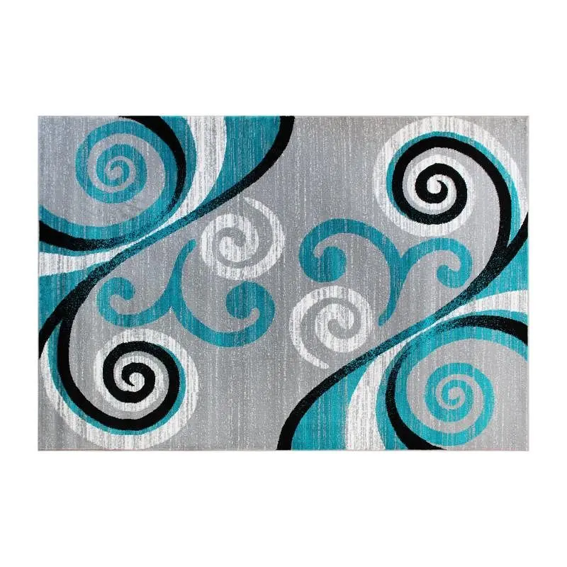 Flash Tough Furniture Valli Gatherion 5' x 7' Turquoise Abstract Area Rug - Olefin Rug Jute Backing - Hallway, B...