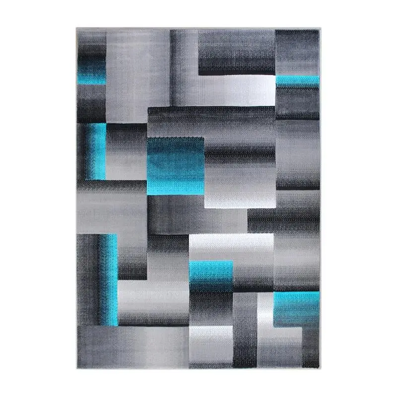 Flash Traditional Furniture Elio Gatherion 8' x 10' Turquoise Color Blocked Area Rug - Olefin Rug Jute Backing -...