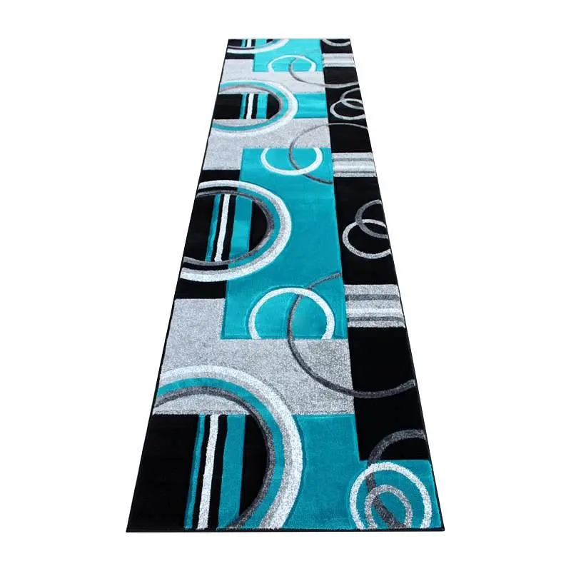Flash Wear-Resistant Furniture Audra Gatherion 3' x 10' Turquoise Abstract Area Rug - Olefin Rug Jute Backing - ...