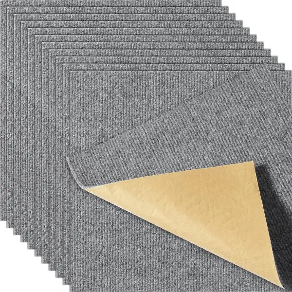 VEVOR Carpet Tiles Peel & Stick, 12” x 12” Squares Self Adhesive Carpet Floor Tile, Soft Padded Carpet Tiles, Ligh...