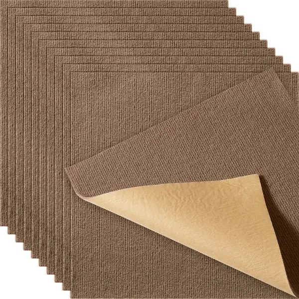 VEVOR Carpet Tiles Peel & Stick, 18” x 18” Squares Self Adhesive Carpet Floor Tile, Soft Padded Carpet Tiles, Dark...