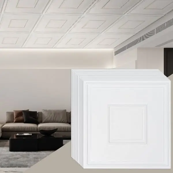 VEVOR Ceiling Tiles 12 Pack 24 x 24 PVC Easy Setup White Geometric, THBZPVCB12J2BINQSV0