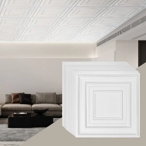 VEVOR Ceiling Tiles 12 Pack 24 x 24 PVC Easy Setup Ivory Peg Pattern, THBZPVCB12J20JVLNV0