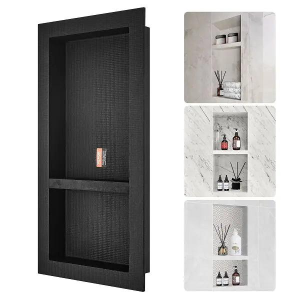 VEVOR Deluxe Shower Niche Ready Tile 16" x 24", Double Shelf Arranger, 32" Height, SLLYBK2C16YCZ39ANV0