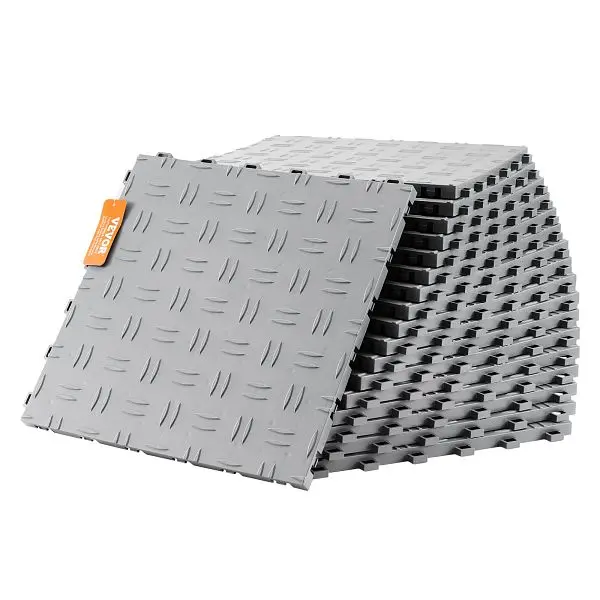 VEVOR Garage Tiles Interlocking, 12 x 12 x 0.53"25, Non-Slip Double-Sided Texture Garage Flooring Tiles, Silver, CKDD...