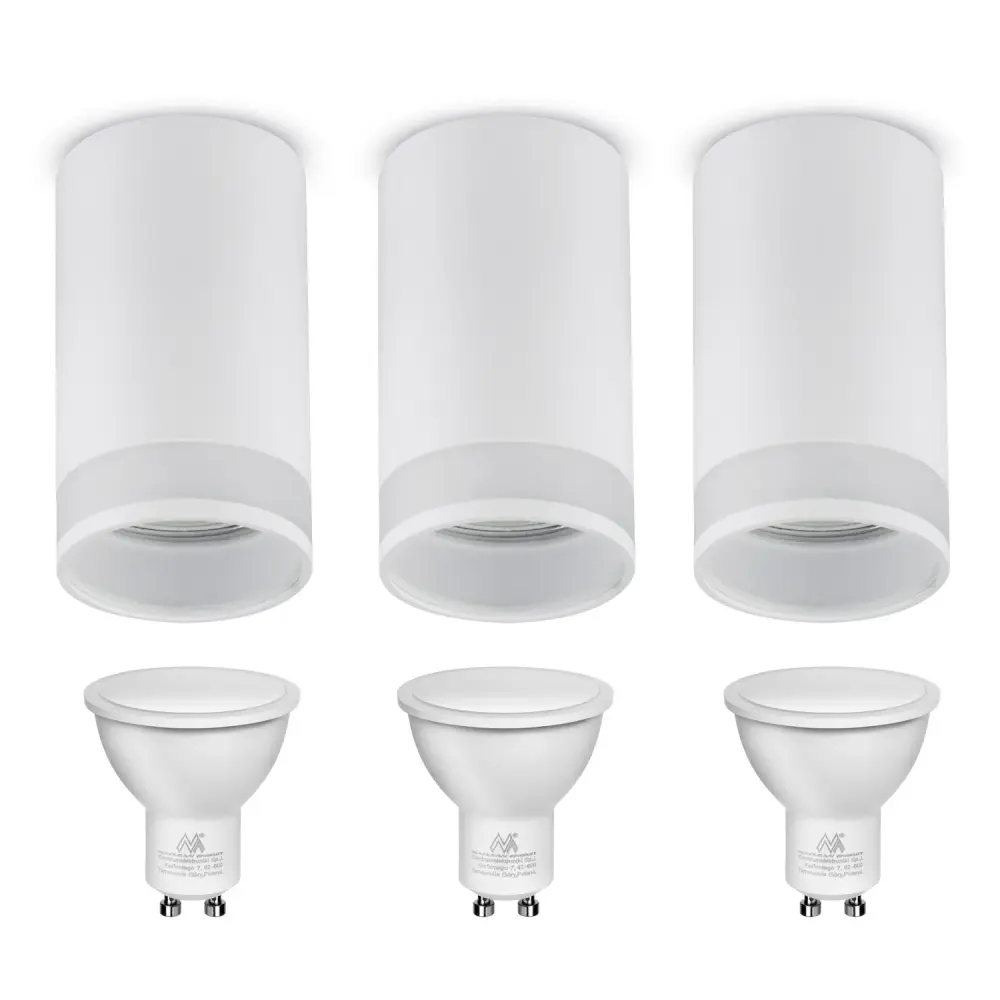 Maclean surface-mounted luminaire / tube, spot, round, aircraft-grade, GU10, 55x130mm, white, MCE361 W 3pcs + Maclean Ener...