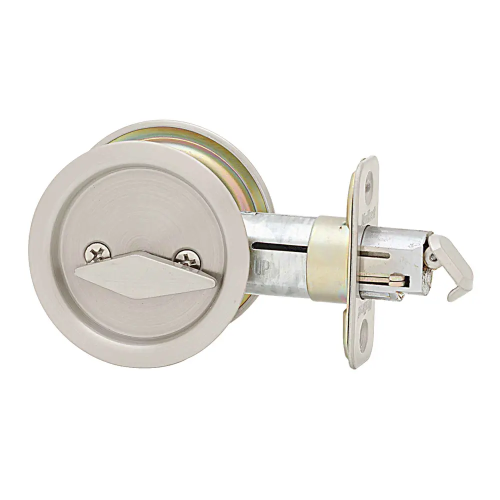 Commercial Grade Round Privacy Pocket Door Handle, Satin Nickel