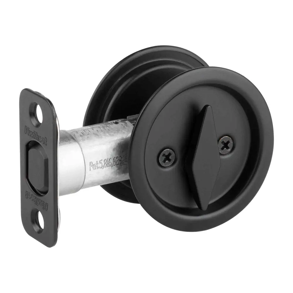 Round Privacy Pocket Door Handle, Matte Charcoal Adjustable Tension