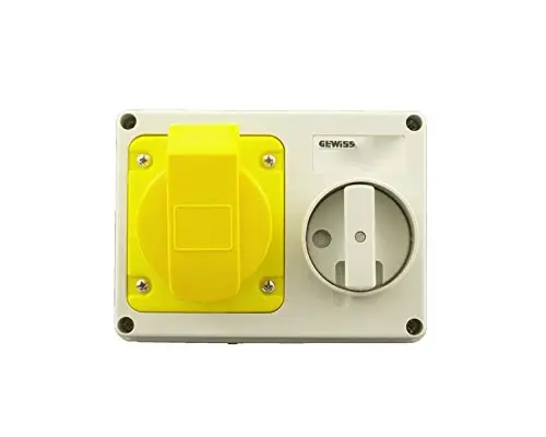 Gewiss GW66001 Horizontal Interlocked Socket Outlet, IP44, 4 Reference, 2P+E Pole, 100V-130V, 16 , 50 Hz/60 Hz, Sunshine